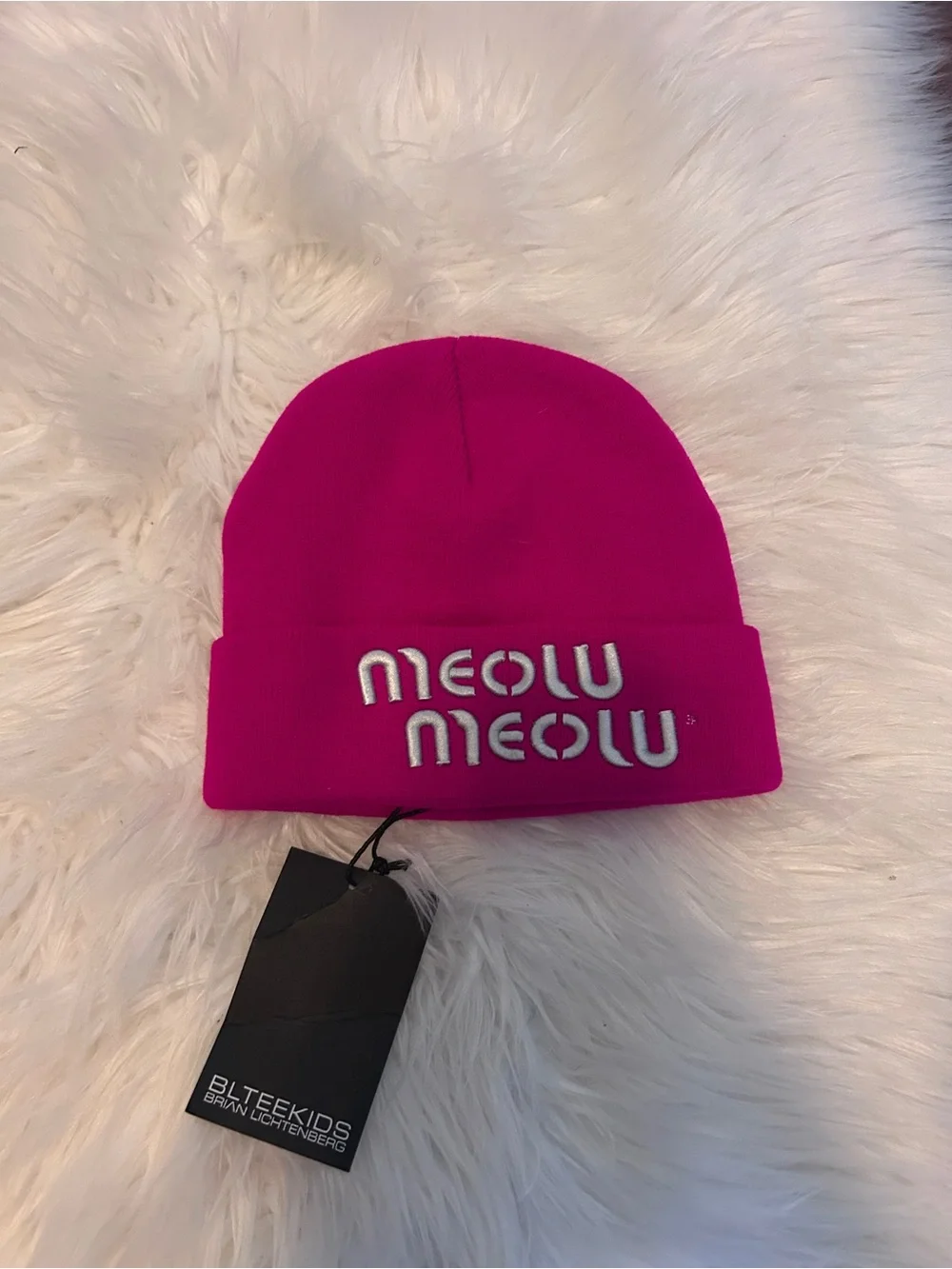 BLTEEKIDS Meow meow Kids Pink Knit Beanie Hat Embroidered Logo NWT